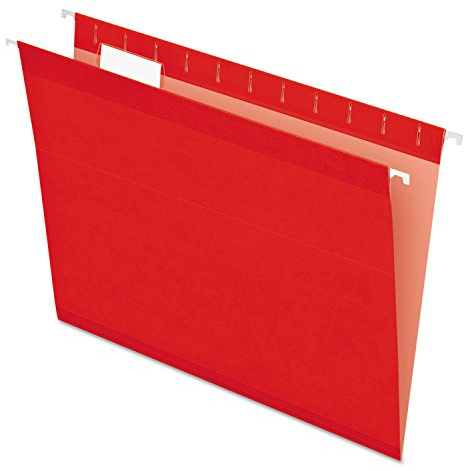 Pendaflex Reinforced Hanging File Folders, Letter Size, Red, 1/5 Cut, 25/BX (4152 1/5 RED)