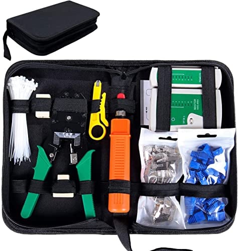 SGILE Strumenti Kit di Rete Professionali, Pinza Crimpatrice rj45, Manutenzione del Computer Kit LAN Tester del Cavo 9 in 1 Strumenti di Riparazione