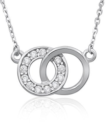 Damen-Collier Doppelring 925 Sterling Silber 12 Zirkonia 45cm lang Silberkette Halskette Kette Ringe