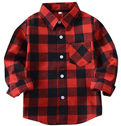 De feuilles Chic-Chic Chemise Carreaux Manche Longue Bébé Fille Garçon Enfants Haut T-Shirt Chemisier Classics Chemise Sweat Shirt Rouge Noir 9-10ans