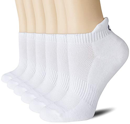 CS CELERSPORT Ankle Athletic Running Socks Low Cut Sport Tab Sock for Men and Women (6 Pairs), Medium, White