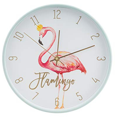 LUUK LIFESTYLE Moderne, minimalistische Quarz Wanduhr mit Flamingo und Sekundenzeiger, ohne Ticken, minimalistisches Design, geräuschloses Uhrwerk, Küchenuhr, Vintage Wohnzimmeruhr, Mint grün