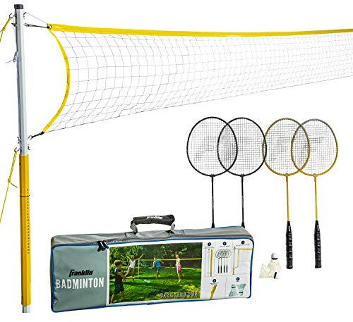 Franklin Sports Badminton-Netz-Sets – Outdoor-Hinterhof + Strand-Badminton-Netz + Ausrüstungsset – (4) Schläger + (2) Vögel + tragbares Netz enthalten – Set für Erwachsene und Kinder