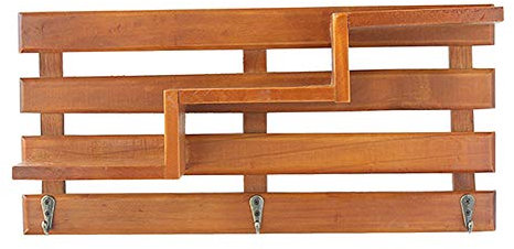 nice--buy Holzlatten schwimmende Regale Original Landdekor Wandmontage Garderobe Schlüsselregal Hängevorrichtung Metallhaken braun