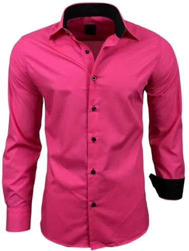 Subliminal Mode Camicia a Maniche Lunghe da Uomo | vestibilità Classica | Comoda e Facile da Lavare | Ideale per L'Ufficio e Le Uscite Informali 444-5 | Rosa Fucsia M