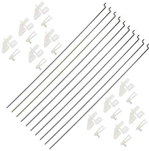 WMYCONGCONG 10 PCS 1,2x210mm Stahlstößelstangen Teile + 10 PCS Nylon Micro Control Hörner 21x11mm 4 Löcher für RC Flugzeug Flugzeug DIY Teile