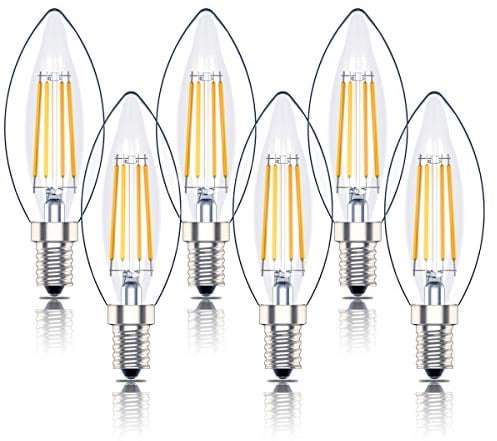 E14 Dimmable Led Candle Bulb,SES Filament Small Edison Screw Light Bulbs,4w 40W Equivalent, Warm White 2700K, 400lm,Pack of 6