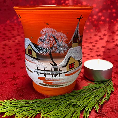 Generisch Windlicht Hurricane Medium Leuchtglas Teelichthalter Glas Handarbeit Lauscha, : Orange