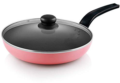 Sartén antiadherente cacerola sin humo antiadherente sartén con tapa, de aleación de aluminio Wok Fogón abierto Flamel Wok