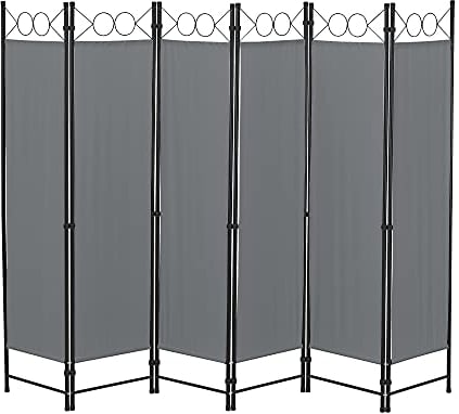 Paravento/Separè Decorativo per Interni/Balcone, 171 x 240 cm (AxL) Divisorio a 6 Pannelli per Camera da Letto/Studio Medico - Struttura Pieghevole - Grigio Scuro