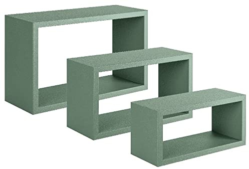 Homemania Trittico Wandregal für Wohnzimmer, Schlafzimmer, Büro, MDF, Grün, 45 x 27 x 15,5/40 x 22 x 15,5/35 x 17 x 15,5 cm