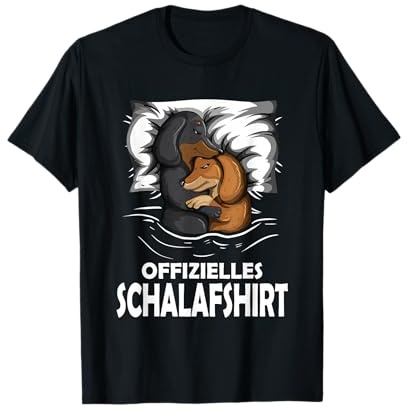 Offizielles Schlafshirt Persönliches Schlafshirt Dackel Pyjama Langschläfer Dachshund Nachthemd Schlafmütze T-Shirt Schwarz Unisex-Erwachsene, Unisex-Kinder Kurzarm Klein