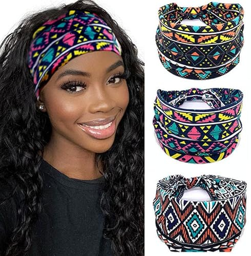 Generse Boho breite Stirnbänder Afrikanische Haarbänder Vintage geknotete Kopftücher Festival Haarschmuck für Frauen und Mädchen (3 Stück)