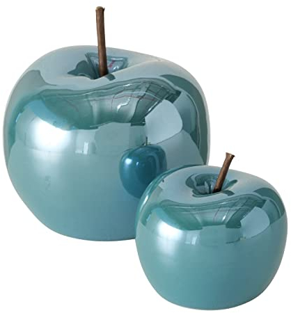 ReWu - Set di 2 decorazioni a forma di mela in ceramica smaltata, lucide, color petrolio con effetto perlato