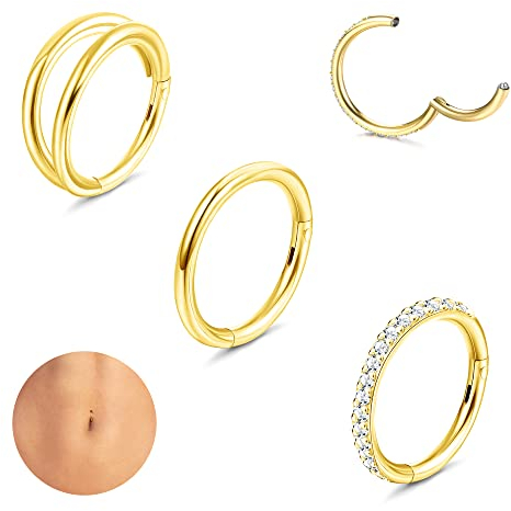 Adramata 3STK Bauchnabelpiercing für Damen - Chirurgenstahl Helix Conch Tragus Ohr Septum Piercing - Gold Silber Ring Körper Schmuck