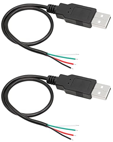 RIIEYOCA 2 Pack USB 2.0 Stecker 4pin blanken Draht, USB Strom Datenkabel DIY Pigtail Kabel für USB-Geräte installiert oder DIY ersetzen Reparatur