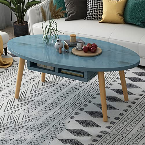GLTZEN Table d'appoint, Table de Canapé Table Basse Ovale Table Basse Moderne Table de Centre Moderne Industrielle Simple,Bleu 2