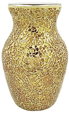 Wnvivi Mosaik-Glasvase, Vintage-Desktop-Blumenvase für Tafelaufsatz, Dekorative Goldene Mosaik-Blumenvase, Dekoration für Wohnzimmer, Schlafzimmer(20,5x13cm)