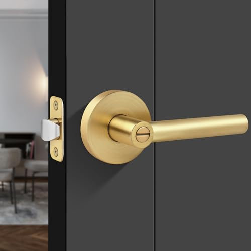 Gaurqiah Privacy Door Lever, Heavy Duty Door Handle,Thumb-Turn Locking Inside,Round Design Reversible Door Lock for Hallway or Bathroom-Satin Brass Finish
