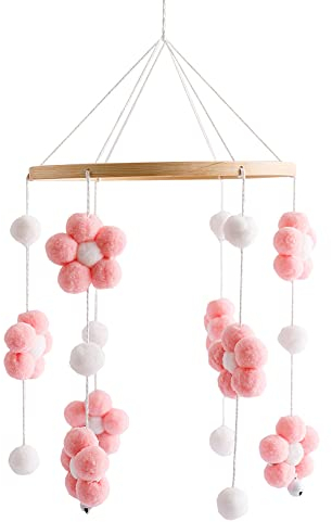 LICHENGTAI Mobile Baby Windspiele mit Filzbällen, 3D Blumen Babybett Mobile Windspiel Rassel Spielzeug Mobile Bettglocke Babybett hängende Kinderbett Dekoration für Babybett Jungen Mädchen