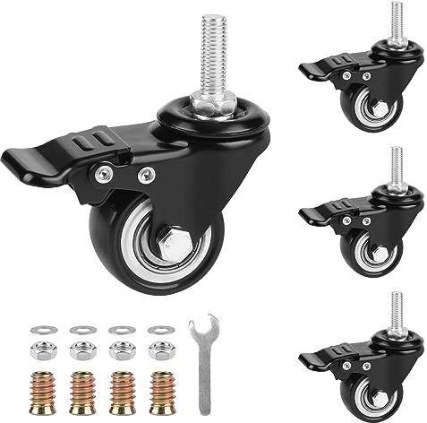 LALAGO 4 piezas ruedas con freno M8× 20mm,40mm ruedas para muebles con freno,ruedas giratorias con freno,capacidad de carga 50kg por rueda