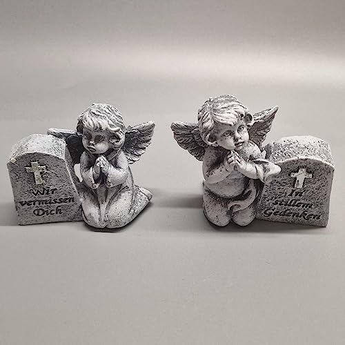 eberin · Kleiner Gedenkstein mit Engel · Engel Deko Figur · Grabschmuck · Engel am Grabstein · Grabengel Friedhof (Spruch: In stillem Gedenken)