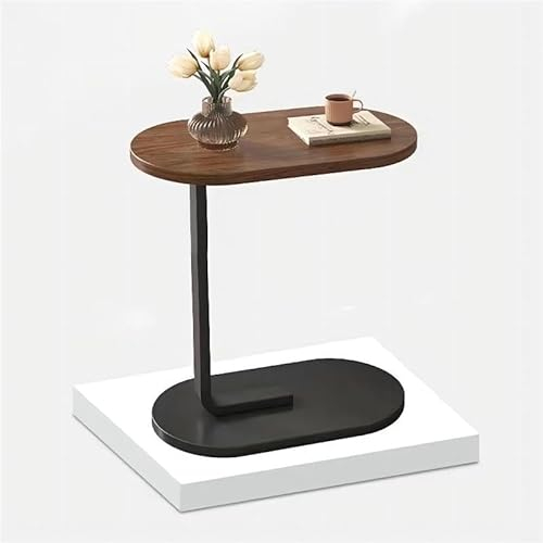 Kleiner C-förmiger Seitentisch für Wohnzimmer und kleine Räume, C-förmiger runder Beistelltisch für Sofa, Couchtische und Bett, Nachttisch für Wohnzimmer, Schlafzimmer, Walnuss (Holz)