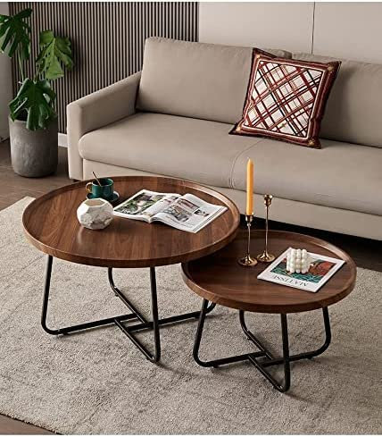 Table Basse Moderne De Salon Table Gigogne Ronde De Salon,Table Basse Gigogne Accent Moderne Ensemble De 2,Table D'appoint en Bois,pour Petits Espaces Salon Balcon Bureau,Pieds en Métal Faci