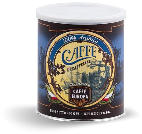 Caffè Europa - Caffe Macinato ottenuto attraverso Tostatura Artigianale, Caffe Cremoso Miscela Arabica, 4x250g (Decaffeinato Barattolo)