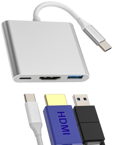 iPhone 15 Pro Max Plus Splitter 3in1 USB C to HDMI USB A Type C Hub Apple Adapter Thunderbolt Docking Station TV Display Port Monitor Connector Compatible for Samsung Galaxy Surface Duo iPad Air Mini