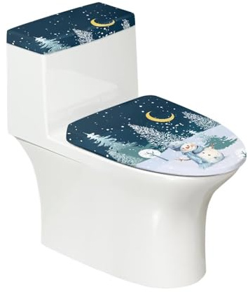 Vanideaoty Snowman Moon Christmas Toilet Seat and Tank Lid Cover Toilet Cover 2 Set Cover for Bathroom Decorations