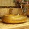 VEETHI Badezimmer-Waschbecken, Aufsatzwaschbecken, geprägtes goldenes Keramik-Badezimmer-Waschtisch, Toiletten-Waschtisch-Aufsatzplatte, ovales Keramik-Waschtisch-Waschbecken
