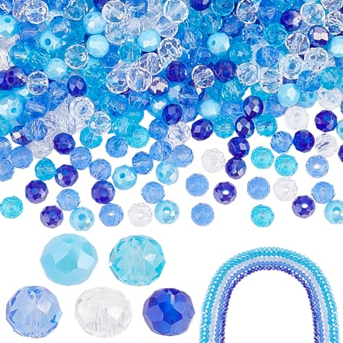 PH PandaHall 5 brin Perles de Cristal Bleu, 4mm Perles de Verre Bleues 5 couleurs Perles de Cristal été Perles de Verre à Facettes Perles en Vrac pour Bijoux, Bracelets, Colliers, 114pcs/Chapelet