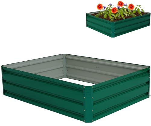 GiantexUK Raised Garden Bed, Galvanized Metal Rectangular Planter Box with Open Bottom, Outdoor Elevated Flower Pots Grow Box Container for Vegetables Herbs Plants (120 x 90 x 30cm, Dark Green)