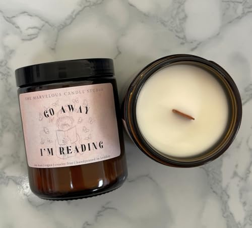Go Away I’m Reading Candle | Book Lover Gift | Cozy Wooden Wick Soy Candle for Readers | Funny Bookish Gift | Literary Candle with Vanilla, Amber & Patchouli | Bookworm Gifts (Go Away I'm Reading)