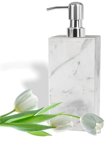 Amaauto Distributeur de savon en marbre blanc pour comptoir de salle de bain et de cuisine – Distributeur de lotion et de savon liquide, bouteille de savon de 200 ml avec pompe