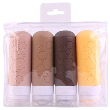 iSpchen 4pcs Bouteilles de Voyage en Silicone Ensemble Bouteille de Voyage en Silicone Silicone Anti-Fuite Liquide Pressable Rechargeable Portable pour Les Voyages d'Affaires,#02