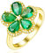 Smaragd Ring Gold, Vintage Ringe Frauen 18 Karat Gelbgold Blume mit Smaragd Im Birnenschliff Grün Damen Modeschmuck Größe 49 (15.6)