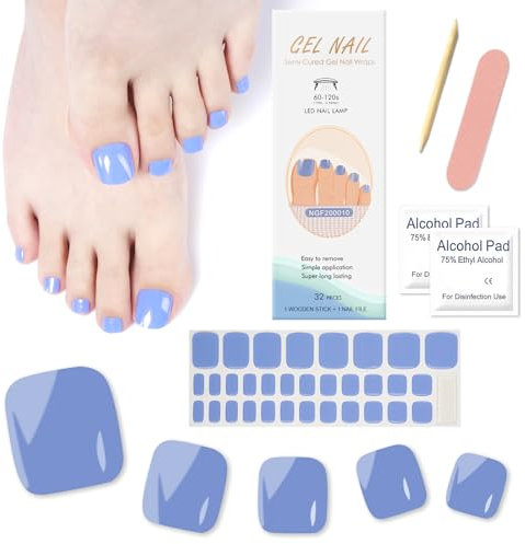 Ceboic 32 Pezzi Smalto Adesivo per Unghie Piedi, Autoadesivi Adesivi per Unghie dei Piedi in Gel, Strisce di Smalto per le Dta dei Piedi, Unghie Gel Adesive UV Semi Indurito per Donne Ragazze - Blu
