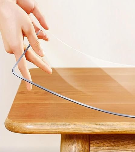 Tovaglia Trasparente Plastificata - Copritavolo Trasparente, Pellicola Effetto Vetro x Tavolo - Protettiva Tavolo Tovaglia PVC Trasparente, Copri Tavolo Lavabile (90 x 140 cm)