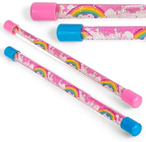 MIJOMA Lot de 2 baguettes magiques licorne - Baguette magique avec paillettes et liquide - 31 cm - Jouet parfait pour les enfants, les fées et les amateurs de licorne