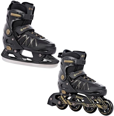 RAVEN Expert 2in1 Schlittschuhe Hockey Inline Skates Inliner für Kinder und Erwachsene verstellbar (Gold, 40-43 (25,5-28cm))