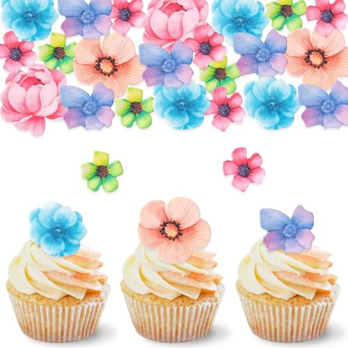 DazzJoy Essbare Blumen für Torte, 36 Stück Cupcake Topper, Blüten Tortendeko, Esspapier für Hochzeit, Geburtstag, Muffin Deko
