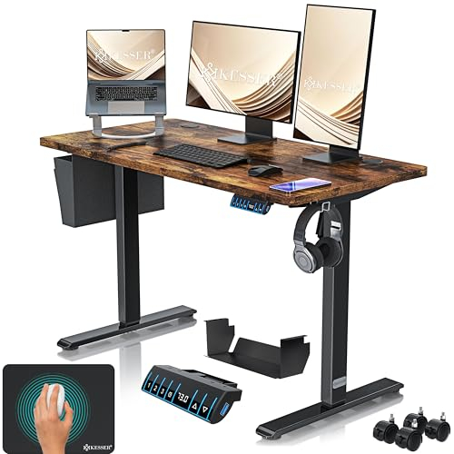 KESSER® Höhenverstellbarer Schreibtisch elektrisch 120cm x 60cm | Ergonomisch Steh-Sitz Schreibtisch | 3-Funktions-Memory Steuerung | Inkl. 360° Rollen & USB-Ladeanschluss Computertisch für Homeoffice
