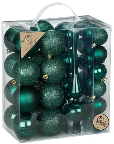 Inge-glas Weihnachtskugeln Kunststoff 4-6cm mit Spitze 39er Set - bruchsichere Christbaumkugeln Weihnachtsbaumkugeln und Christbaumspitze - Christbaumschmuck & Weihnachtsbaumschmuck - Noble Green