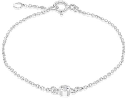Amazon Essentials Armband aus Sterlingsilber, verstellbar, weißer Zirkonia, Geburtsstein April, 16–18 cm