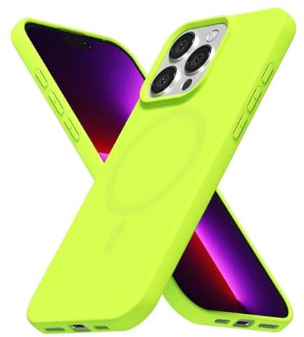 LoeoeL for iPhone 13 Pro Case Silicone Mag Safe, Compatible with Magsafe Ultra Slim Thin Magnetic Phone Case for Women Girls, Soft Rubber Gel Matte TPU Solid Color Minimalist Cover, Neon Green