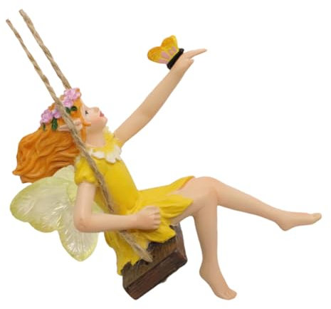 CAXUSD Kunstharz Blumen- Schaukel Statue Zum Aufhängen Am Baum Gartenschmuck Simulation Blume Fee Harz Handwerk Für Gartenhof Dekoration