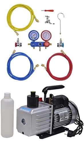 KJHYYPP Vacuum Pump,Single Stage Vacuum Pump, 100 L/min,2-way Manifold Gauge Set In Tool Kit,Auto AC Vacuum Pump Kit for Automotive Air Conditioner