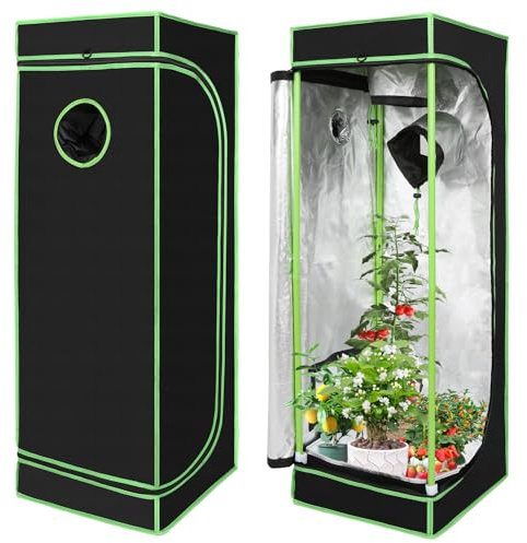 Daromigo Growzelt 40x40x120 cm Grow Tent 600D Oxford Grow Box Lichtdicht und Wasserdicht Pflanzenzelt Growschrank für Homegrowing Indoor-Anbau Luftig Gewächshaus Growroom Schwarz Grün